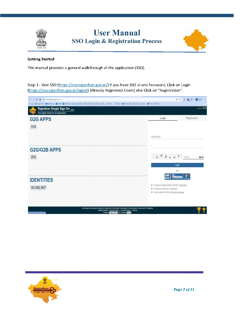 Step 1: Open SSO Rajasthan portal and click on Registration tab