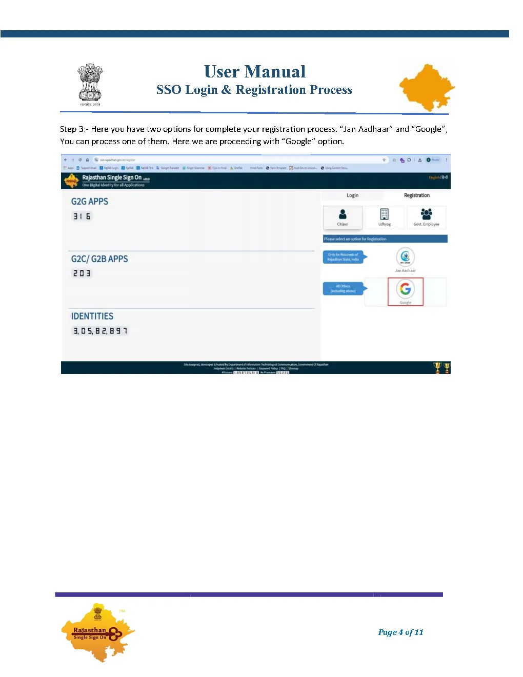 Step 3: Choose Jan Aadhaar or Google option for registration