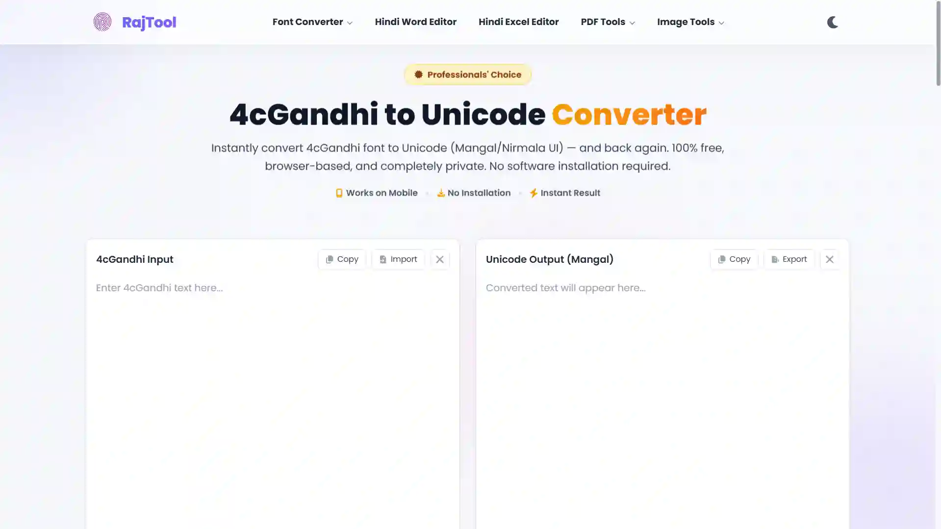 4cGandhi text to Unicode format conversion tool interface