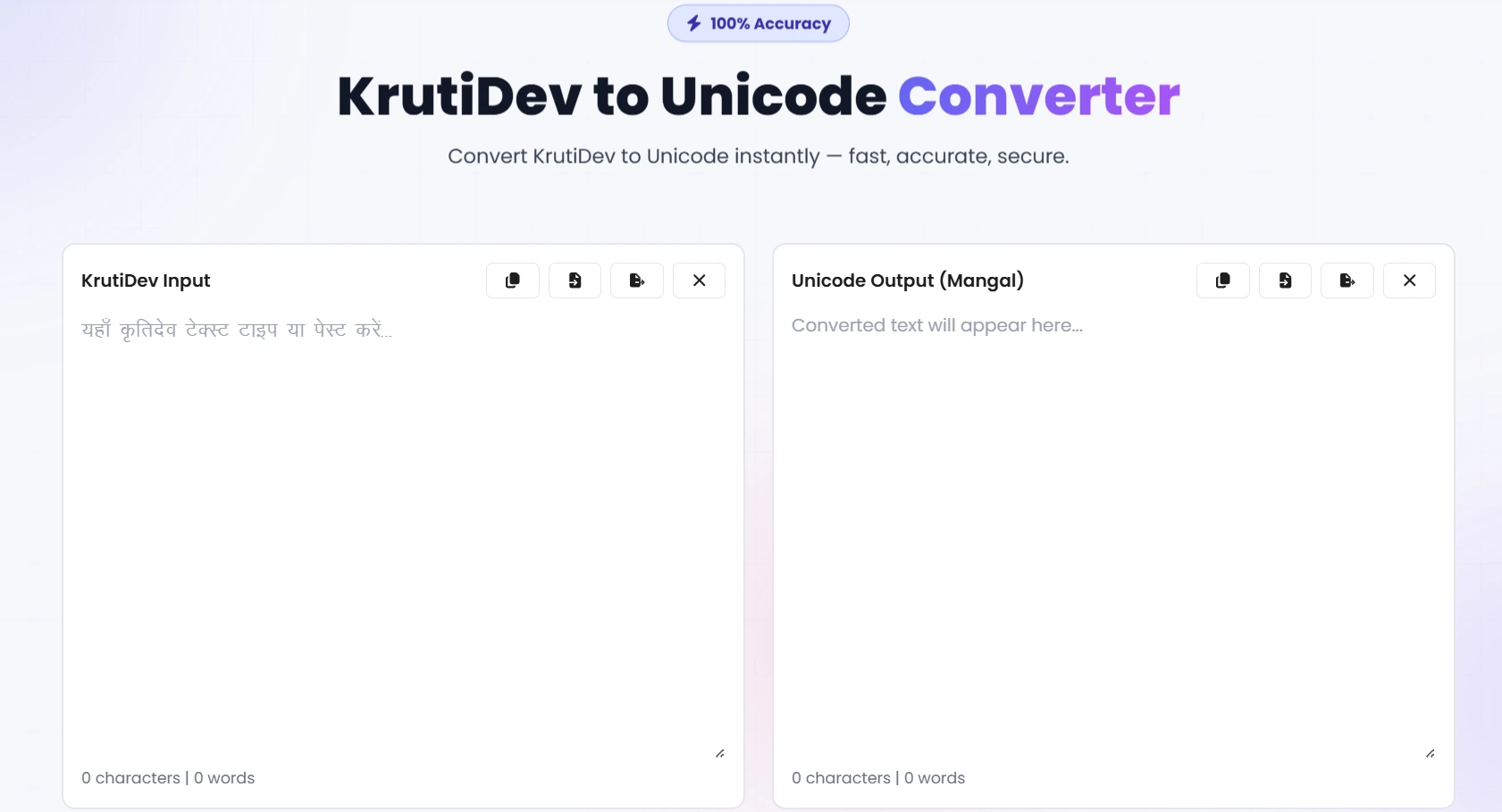 KrutiDev to Unicode Hindi font converter online tool preview