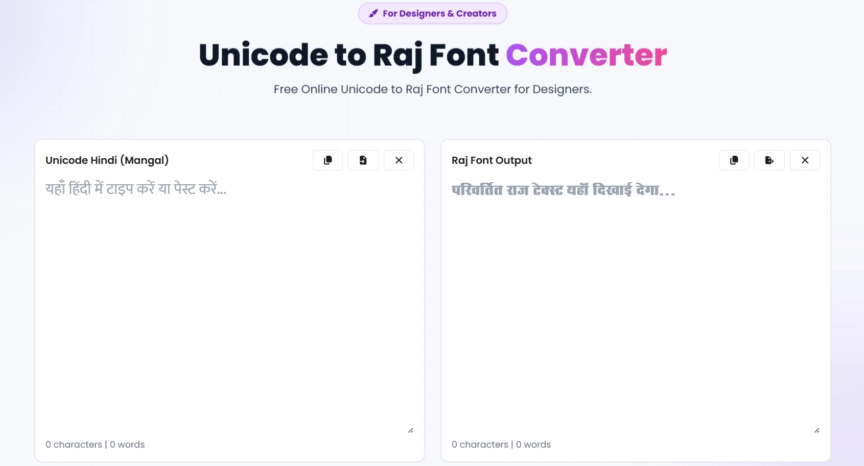 Unicode to Raj Font converter using legacy hindi fonts preview
